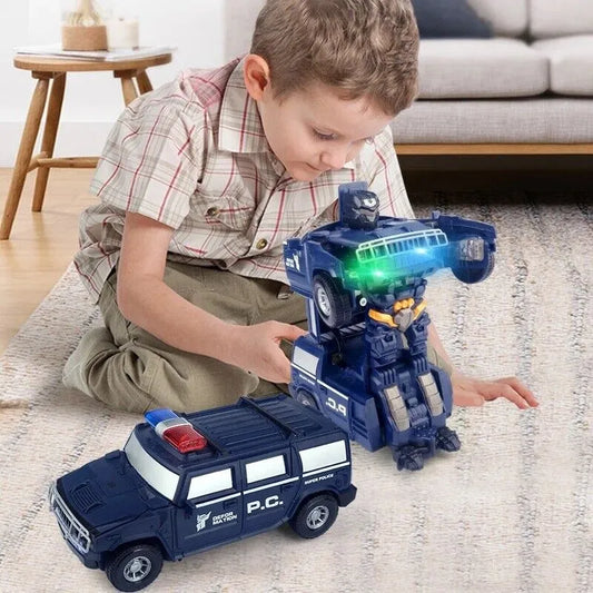 ROBOCAR – Voiture de police 2-en-1 et robot avec lumière et son