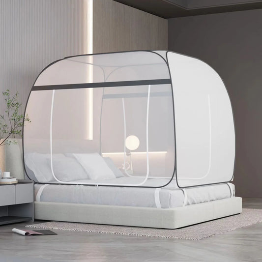 MOSQUITERA FÁCIL DE COLGAR – Moskitonetz sin instalación – Diseño Gris Estrellado para Dormitorio y Noches de Verano