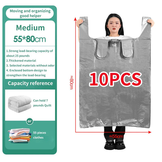 Sacchetti per conservazione in HDPE – sacchetti capienti per abbigliamento, giocattoli e biancheria da letto – set da 10 pezzi