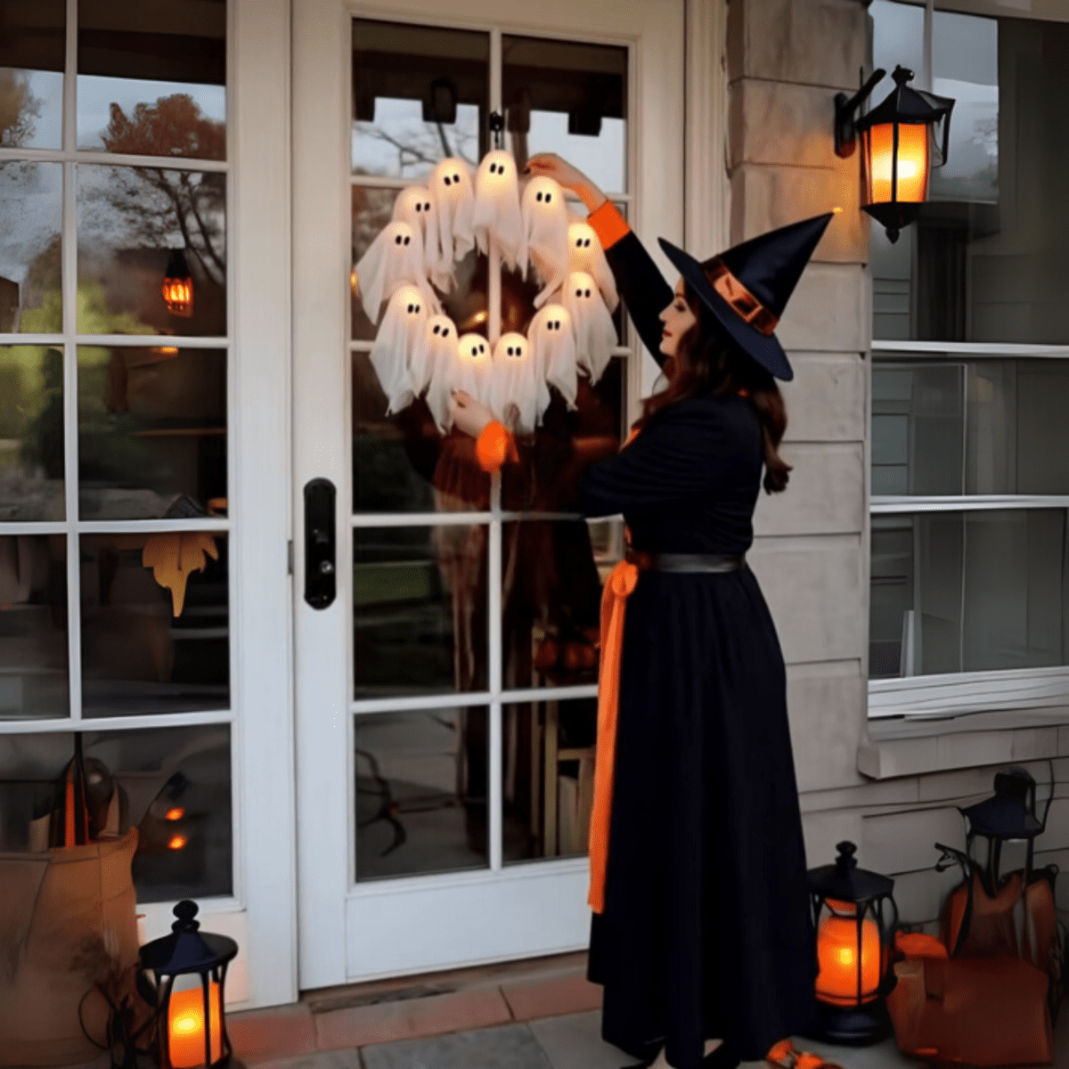 SPOOKFEST – LED Ghost Wreath for Halloween with Creepy Glow 1