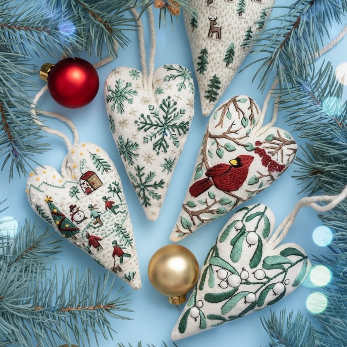 STITCHMAS – DIY-Set für herzförmigen Weihnachtsschmuck mit Stickstoff und Garn 3