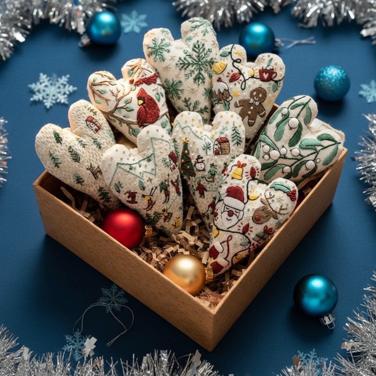 STITCHMAS – DIY-Set für herzförmigen Weihnachtsschmuck mit Stickstoff und Garn 4