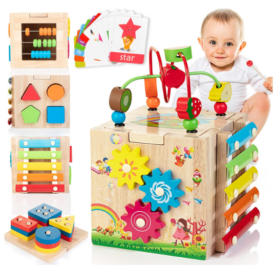 EduCube 8-en-1 – Jouet éducatif Montessori en bois pour tout-petits dès 18 mois