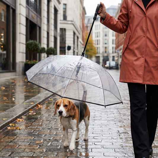 Transparenter Hunde Regenschirm mit Leine für kleine Hunde