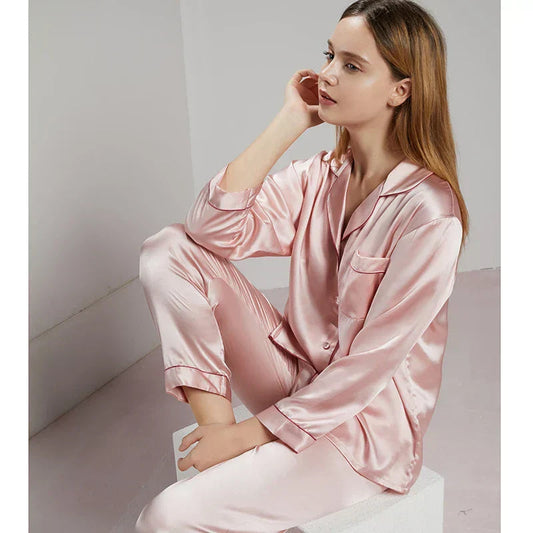 Conjunto de pijama de seda – pijama de seda para mujer de seda de morera con camisa de manga larga y pantalón