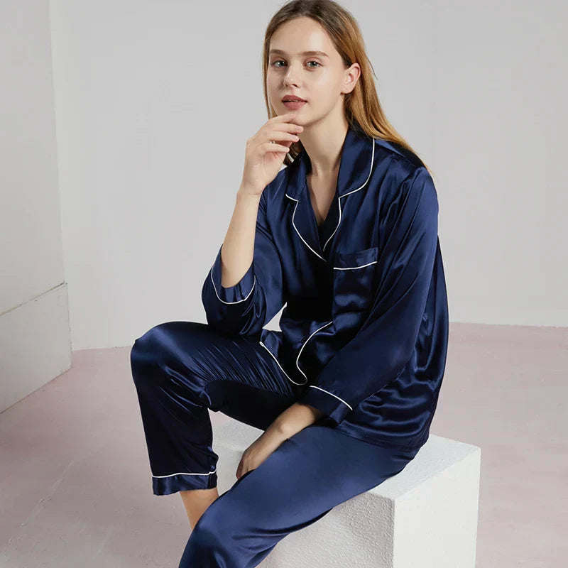 Conjunto de pijama de seda – pijama de seda para mujer de seda de morera con camisa de manga larga y pantalón