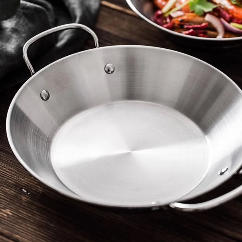 SizzleServe – Flache Edelstahlpfanne mit zwei Bratschalen 0