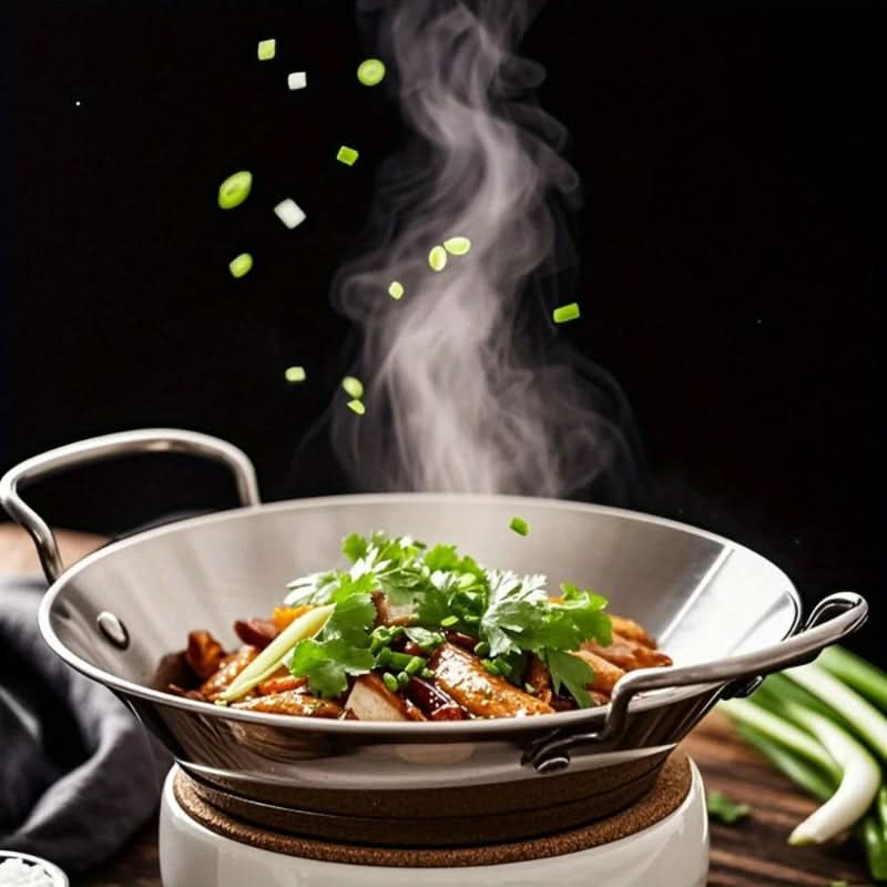 SizzleServe – Flache Edelstahlpfanne mit zwei Bratschalen 3