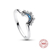 Anillo de cristal plateado brillante – Elegante anillo de plata 925 con diseño de luna y sol