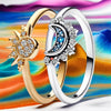 Anillo de cristal plateado brillante – Elegante anillo de plata 925 con diseño de luna y sol