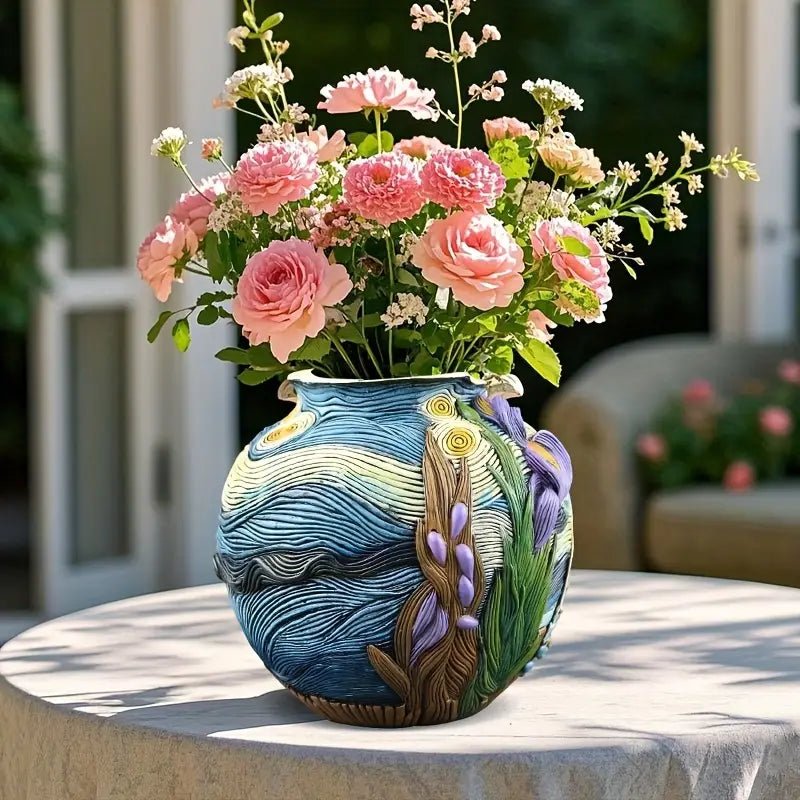 Starry Bloom - Handgefertigte Van-Gogh-Blumenvase aus Kunstharz für Innendekoration 4
