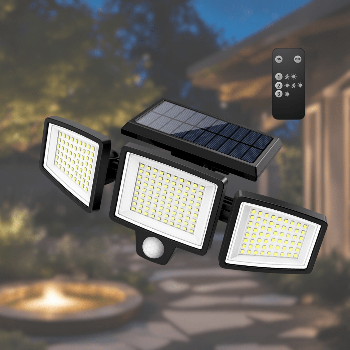 SUNDEFENSE – Solarbetriebenes LED Sicherheitslicht mit Bewegungssensor & Fernbedienung