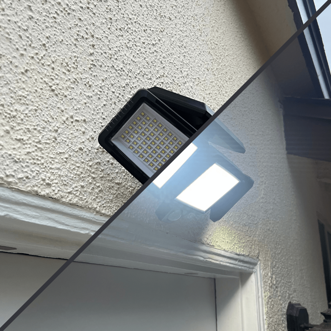 SUNDEFENSE – Solarbetriebenes LED Sicherheitslicht mit Bewegungssensor & Fernbedienung
