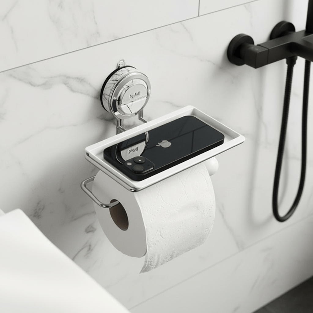 TISSUE TUG – Starker Halt, bohrfreier Halter für große Toilettenpapierrollen 9