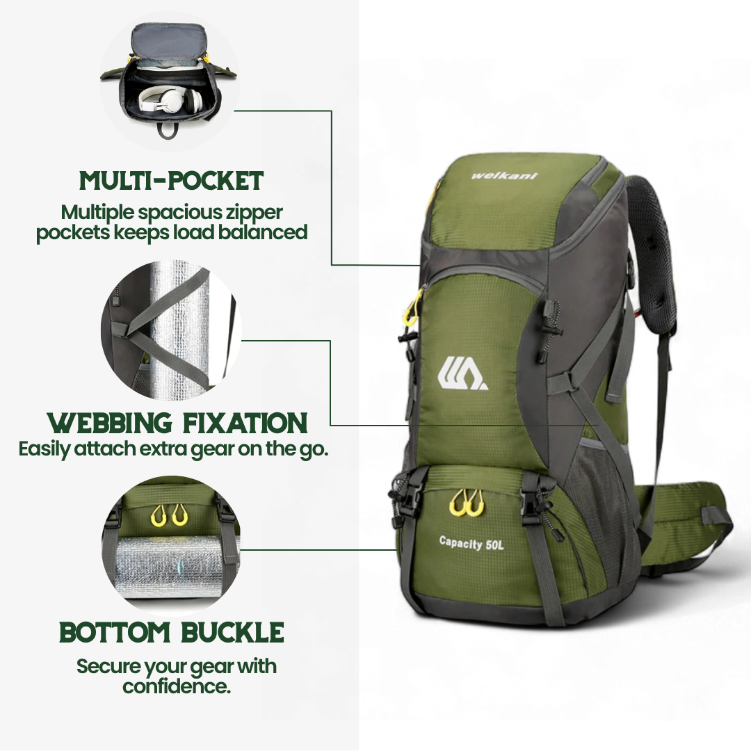 TRAILPRO 50L – Mochila de senderismo con sistema de espalda transpirable y compartimento para zapatos
