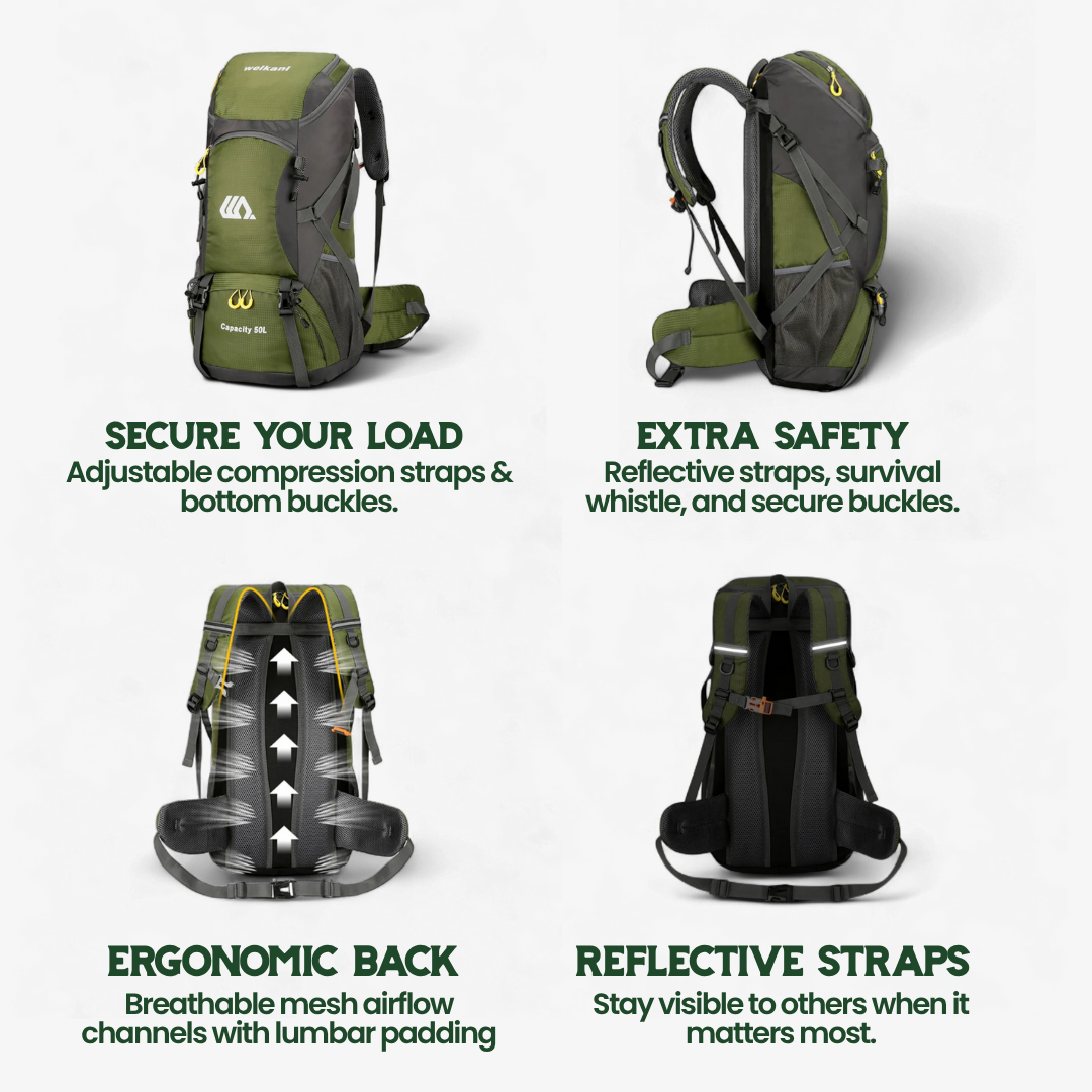 TRAILPRO 50L – Mochila de senderismo con sistema de espalda transpirable y compartimento para zapatos