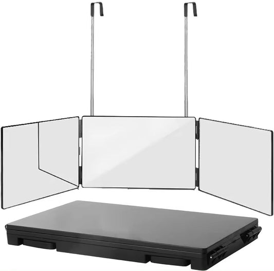 TRIFLEX Espejo – Espejo de peinado de 3 vías con ganchos ajustables y diseño plegable