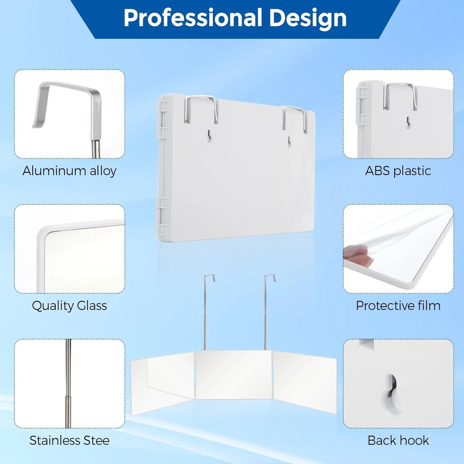 TRIFLEX Specchio – Specchio da styling a 3 vie con ganci regolabili e design pieghevole