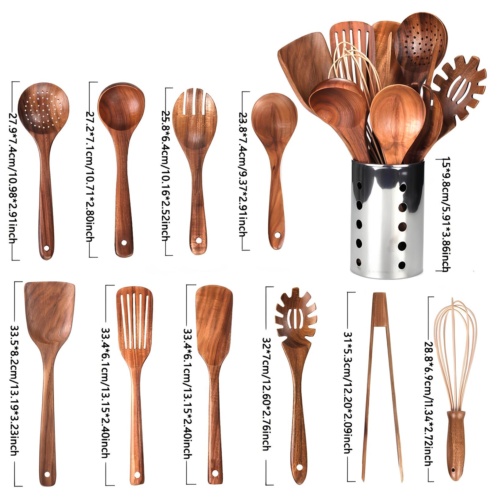 TeakStyle Küchenutensilien-Set | 11-teiliges Set aus natürlichem Teakholz | Kratzfeste Kochutensilien | Umweltfreundliches Küchenzubehör 3