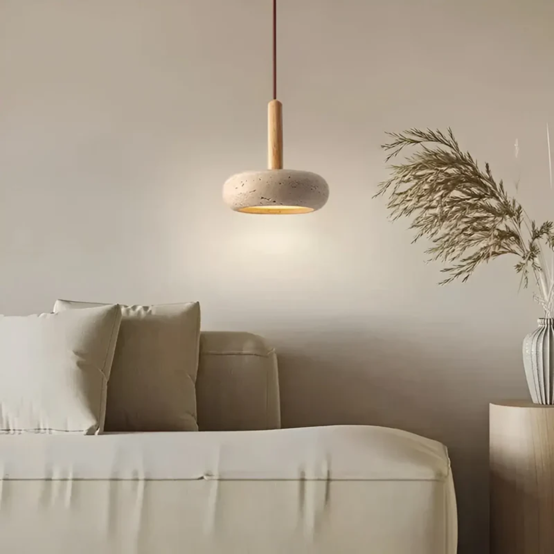 TranquilHalo – LED Retro Deckenleuchte aus Stein & Holz