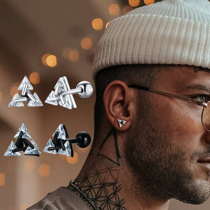 Pendientes de botón triangulares – Dreiecksohrringe de plata 925 para hombres