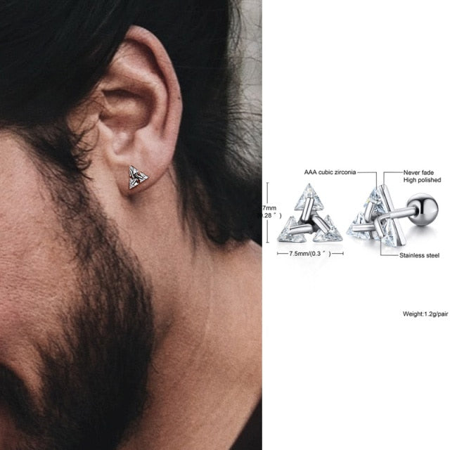Pendientes de botón triangulares – Dreiecksohrringe de plata 925 para hombres