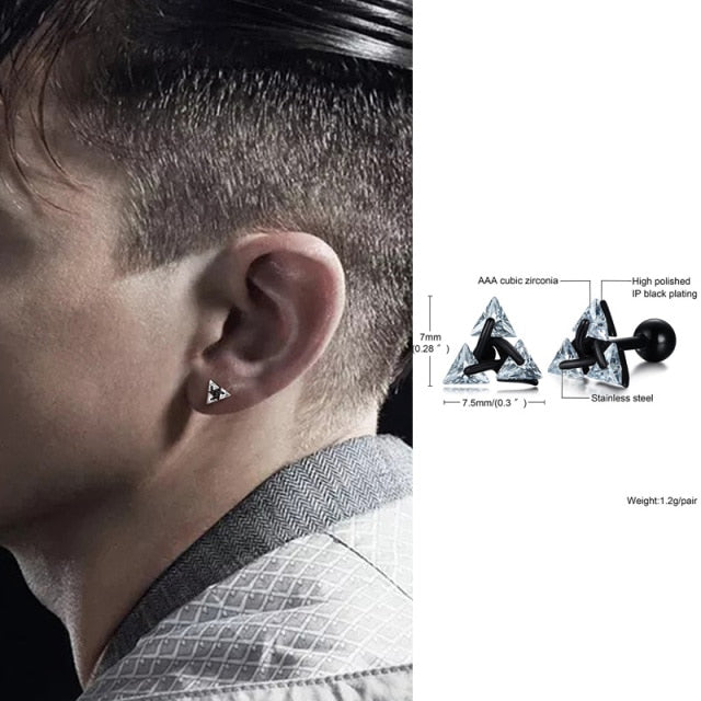 Pendientes de botón triangulares – Dreiecksohrringe de plata 925 para hombres