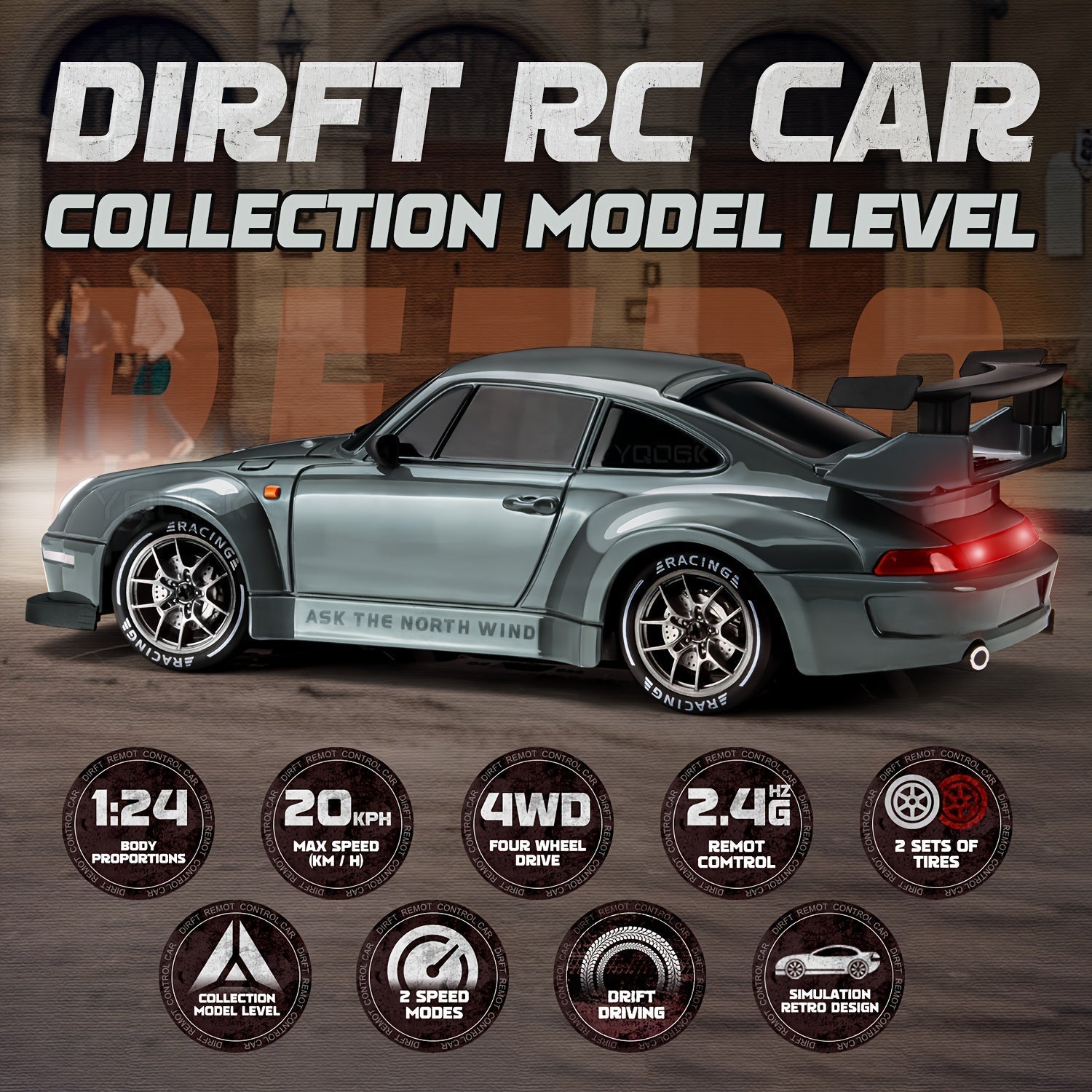 Ultimate Drift Racer – Coche RC 1:24 con ruedas LED y tracción en las cuatro ruedas