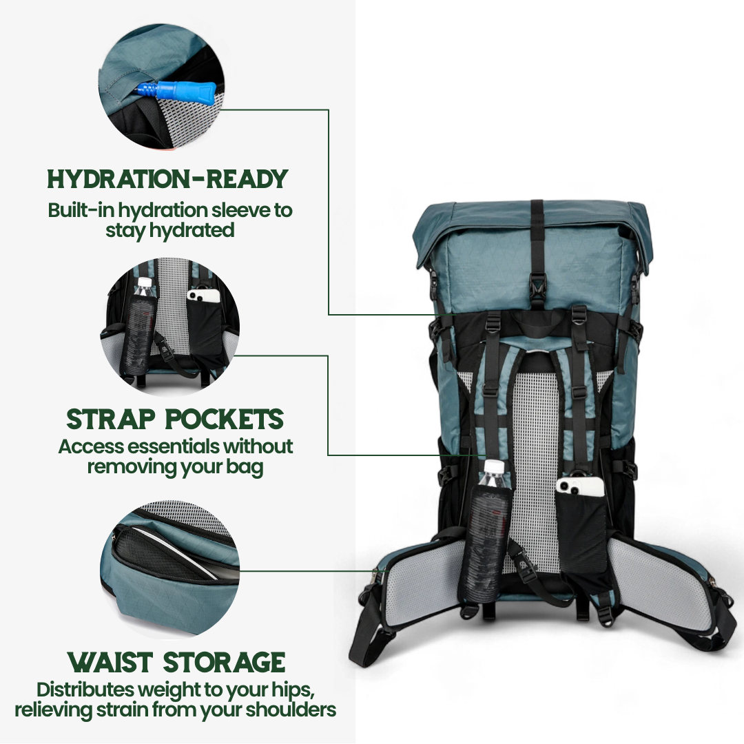 ULTREA PACK – Mochila de aventura ultraligera de 50L con cierre enrollable y nylon ripstop