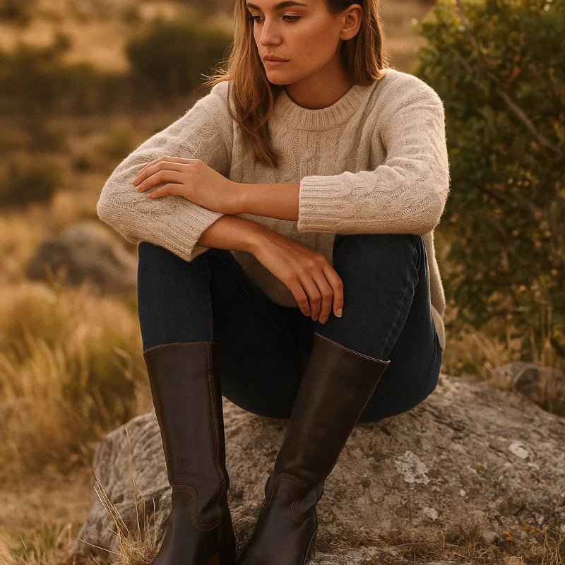 URBANOIR – Zeitlose Damenstiefel aus schwarzem Leder mit klassischem Blockabsatz 3