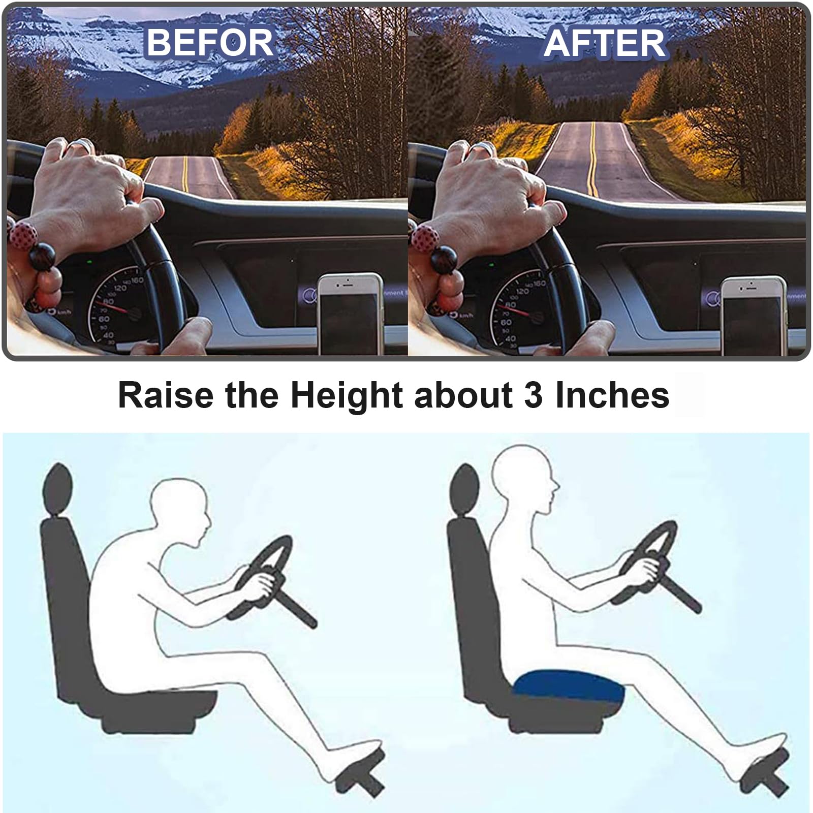 DRIVEUP – Ergonomisches Autositzkissen für bessere Sicht und Komfort