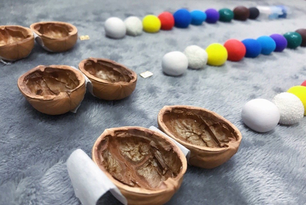 NUTSHELLIA – Casa de muñecas artesanal hecha con cáscaras de nuez y luz interior