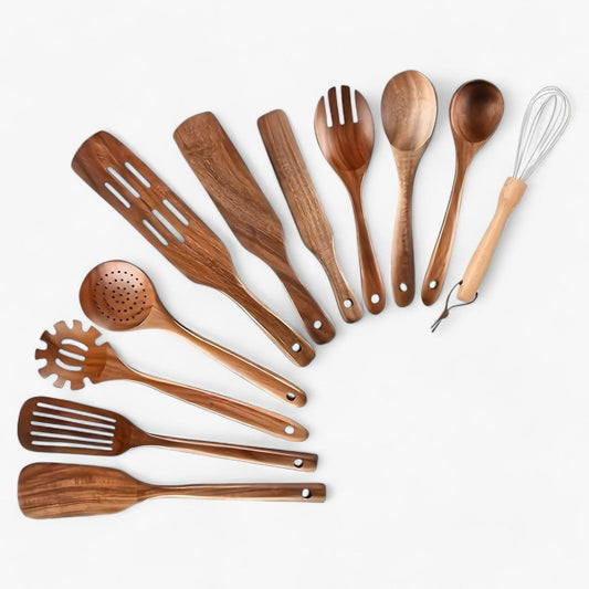 WoodChef – Set di 11 utensili da cucina in legno resistente al calore