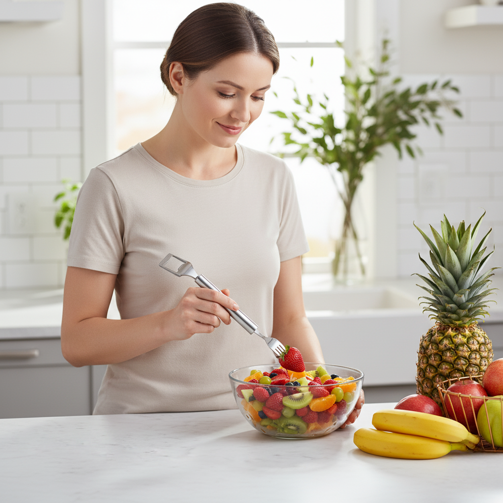 SnackGenie – 2-in-1 Obstschneider mit integrierter Gabel für frische Snacks