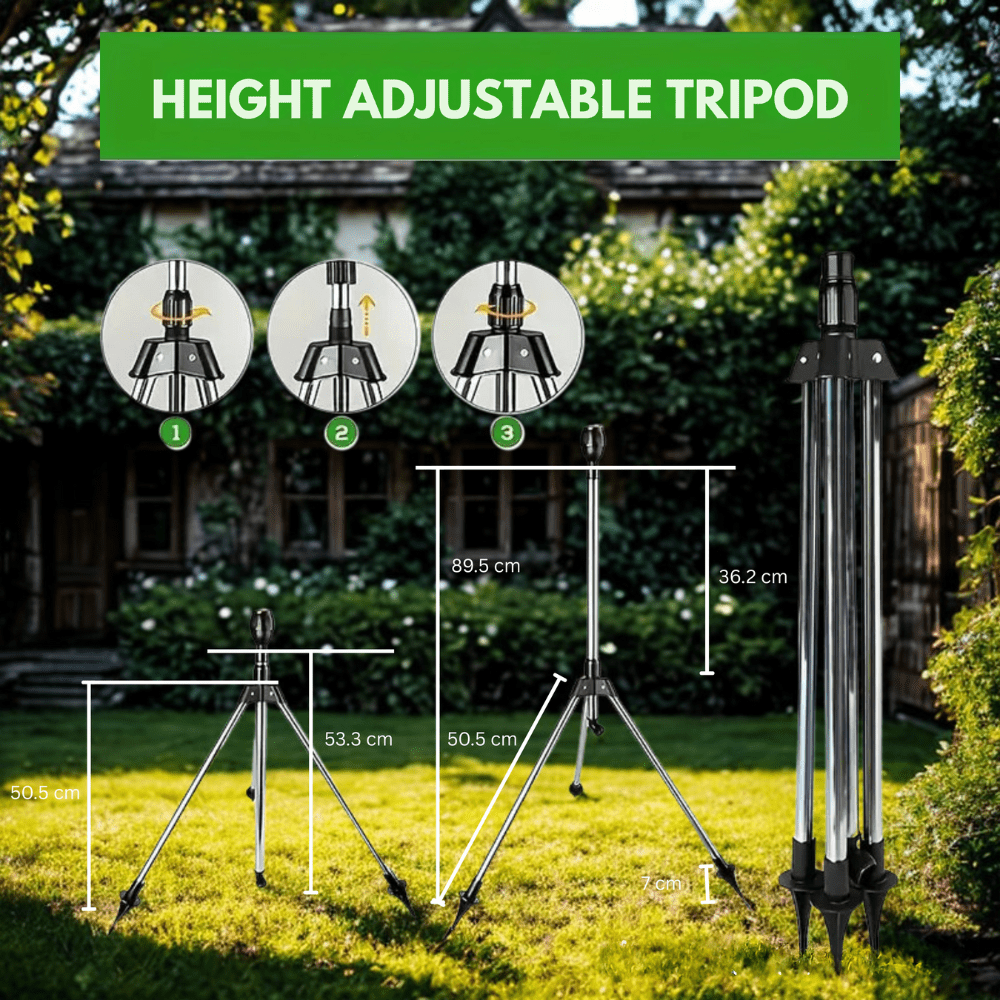 Verstellbarer Rotations-Bewässerungssprenger – 360° Edelstahl-Stativ