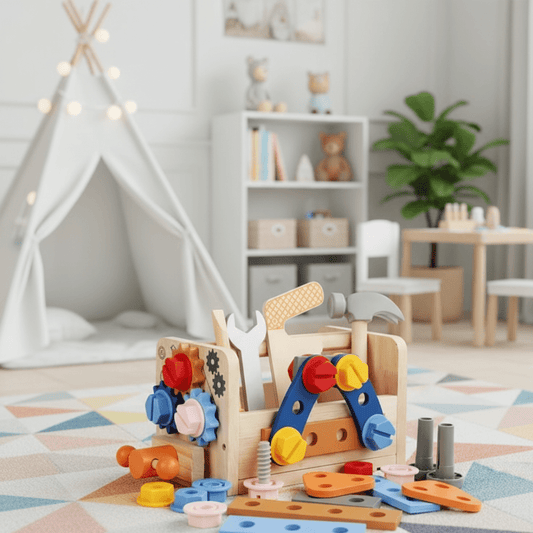 WOODTOOLS – Montessori Werkzeugkasten aus Holz zur Förderung von Kreativität & Motorik