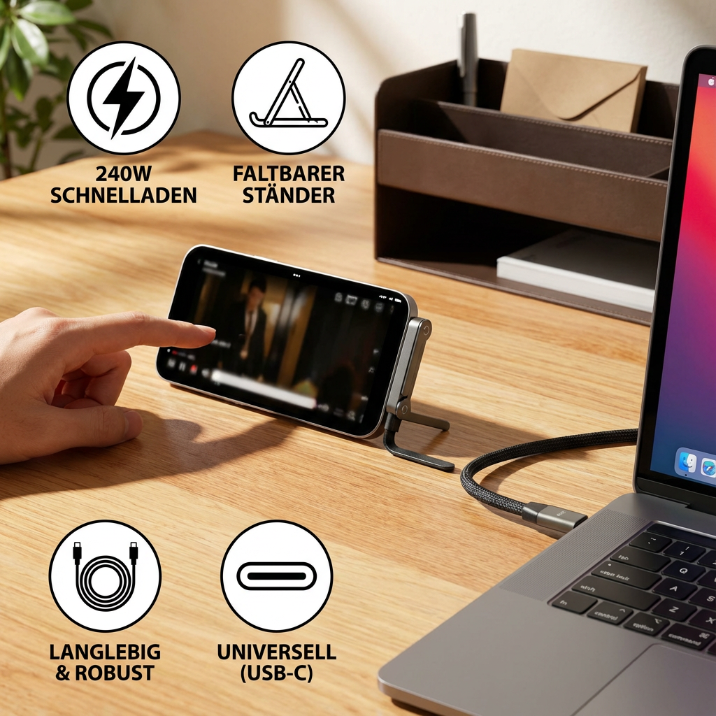 2in1 Faltbares Schnell Ladekabel und Telefon Ständer