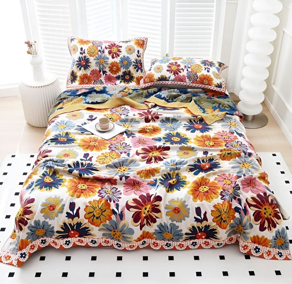 Colorful floral blanket adding warmth to living space