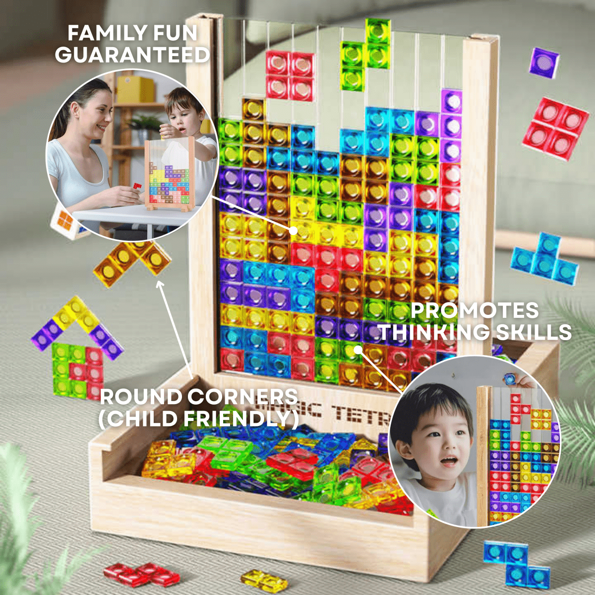 Ecoblock Tetris Brett – Holzpuzzle-Spiel für Kinder und Erwachsene – Nachhaltiger Gehirntraining-Spaß