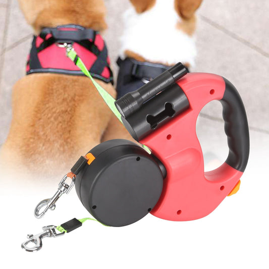 PROPET DUO – guinzaglio a rotella per due cani con luce LED per passeggiate sicure