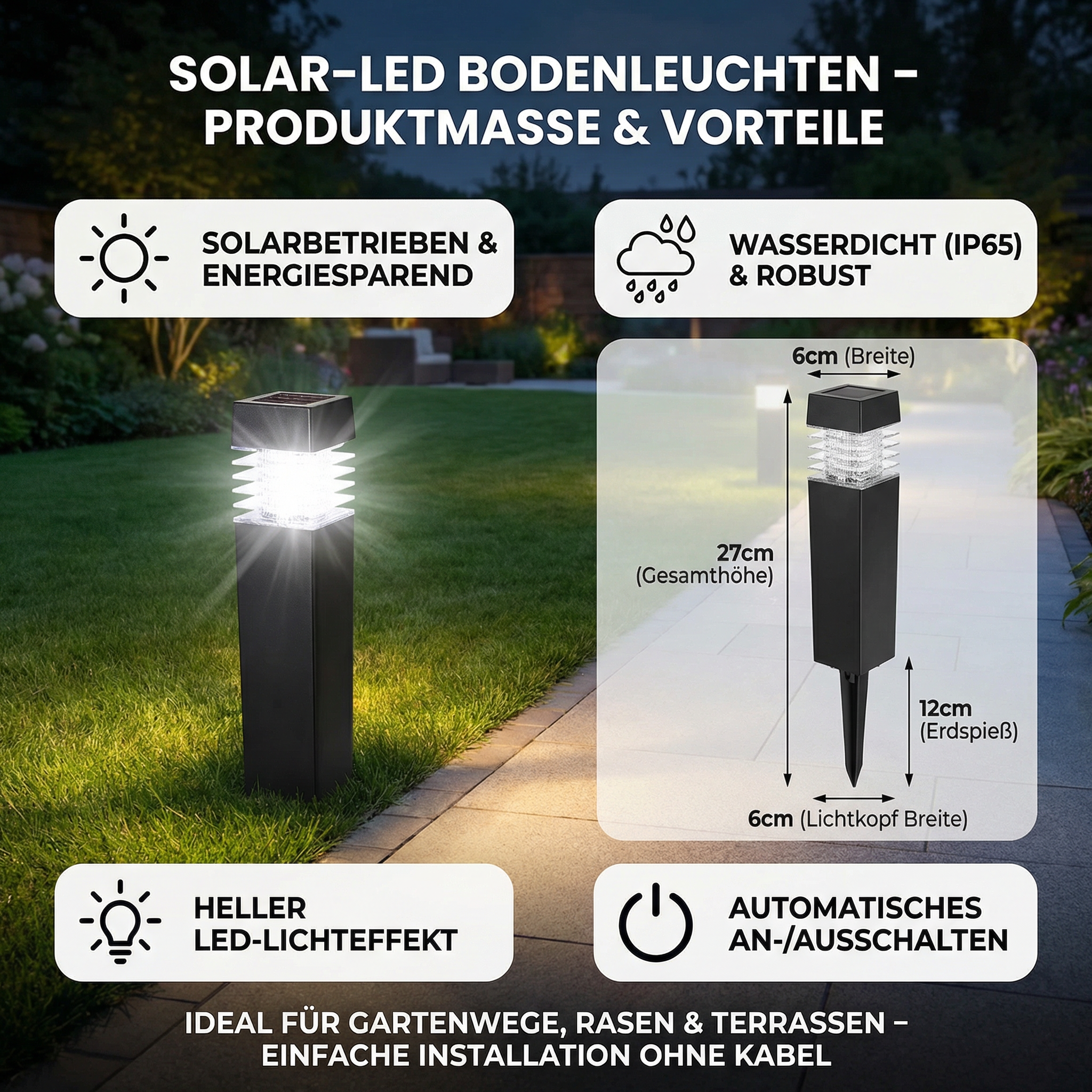 Solar-LED Bodenleuchten – Wasserdichte Gartenlichter für Wege, Rasen & Terrasse