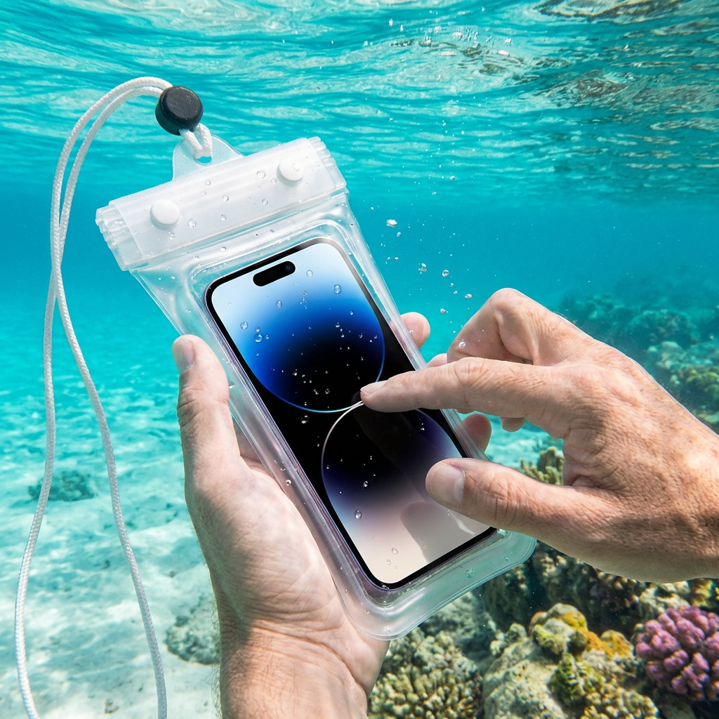 Wasserdichte Handyhülle – Transparenter Touchscreen Beutel mit Umhängeband für Strand, Schwimmen & Tauchen