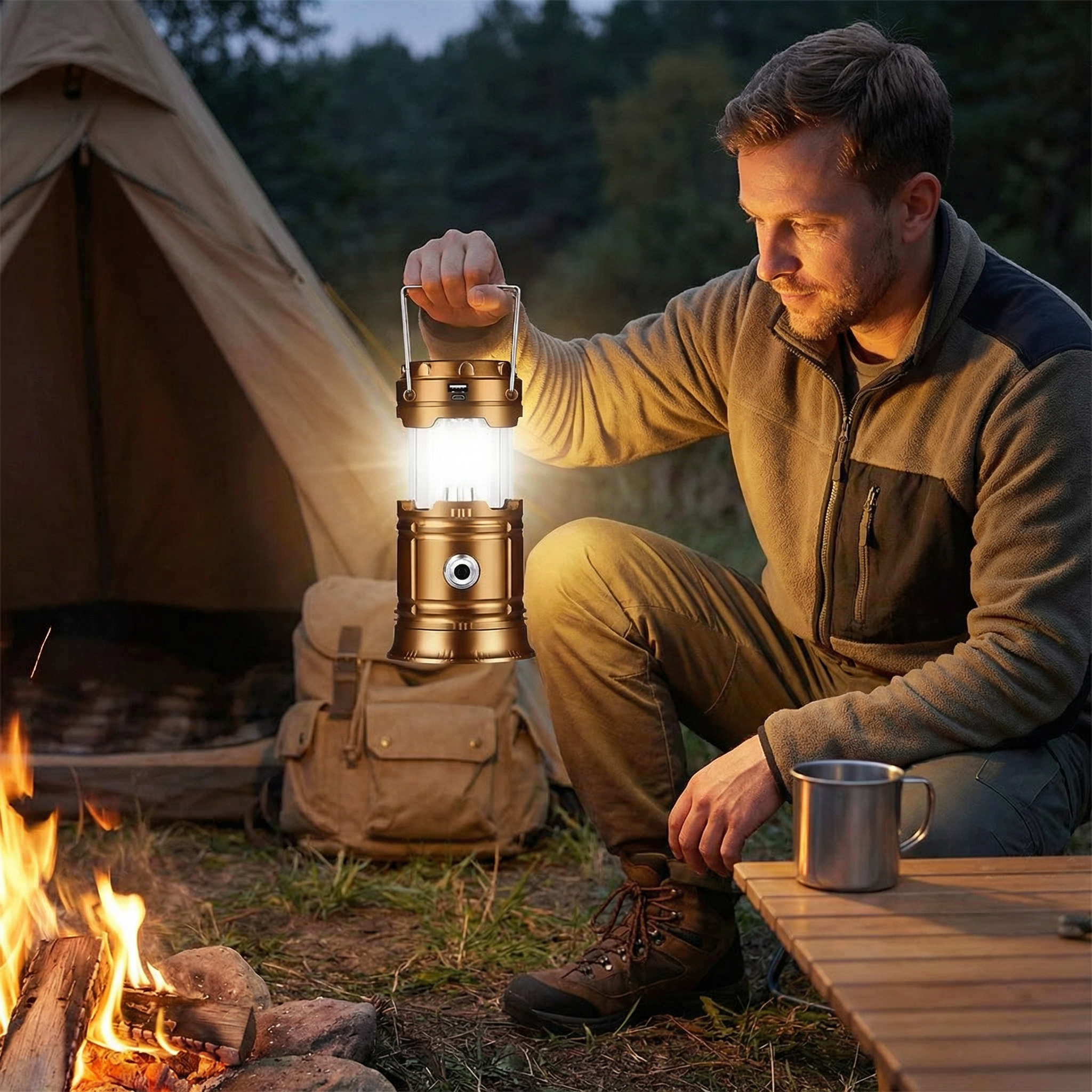 Solar Camping Laterne zusammen klappbar LED Solar USB wiederauf ladbare Laterne Taschenlampe