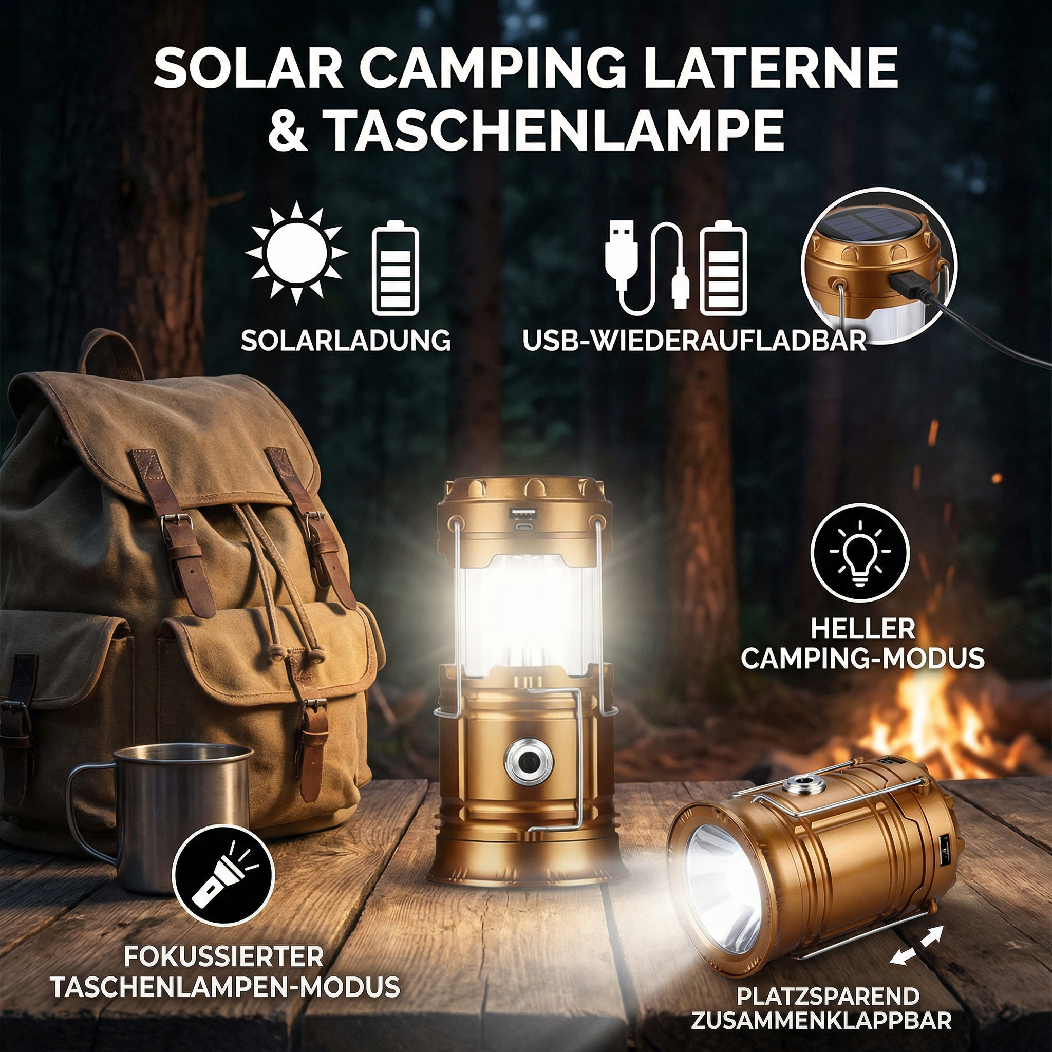 Solar Camping Laterne zusammen klappbar LED Solar USB wiederauf ladbare Laterne Taschenlampe
