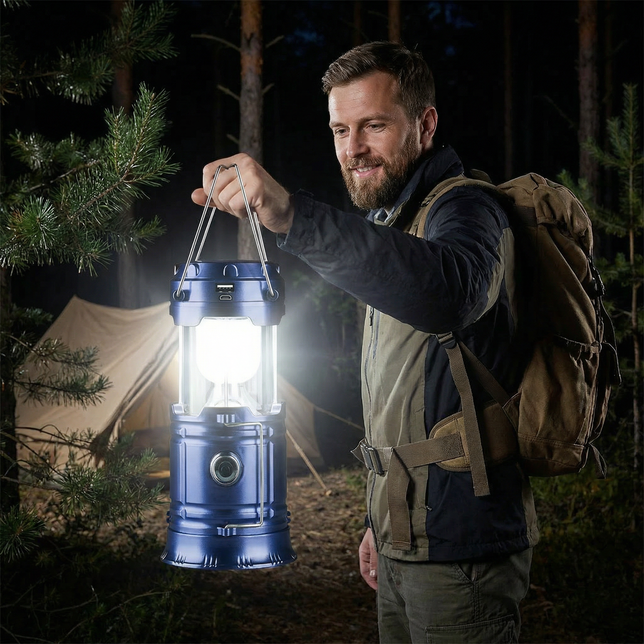 Solar Camping Laterne zusammen klappbar LED Solar USB wiederauf ladbare Laterne Taschenlampe