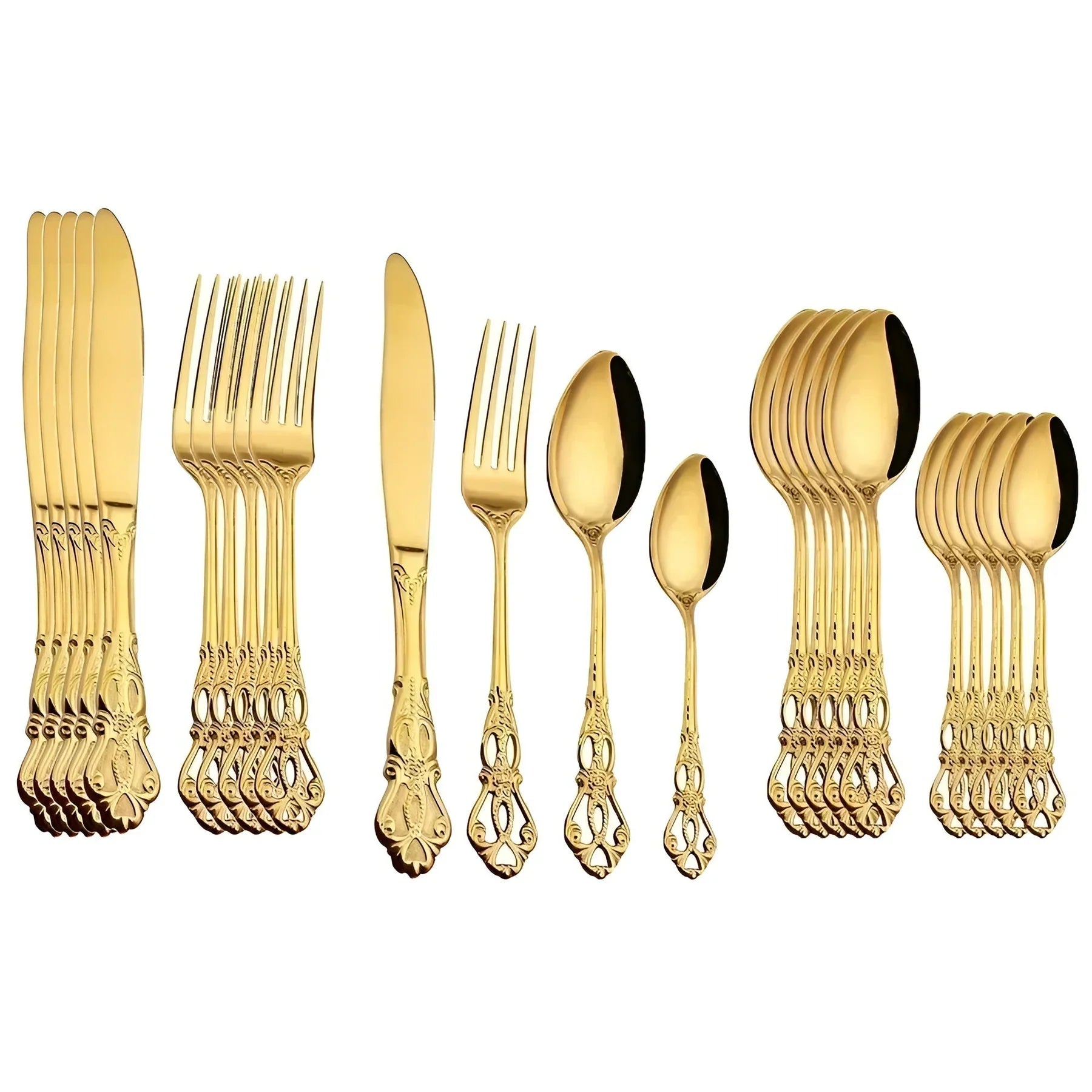 Luxuriöses 24-teiliges Gold-Besteckset mit Eleganter Verzierung