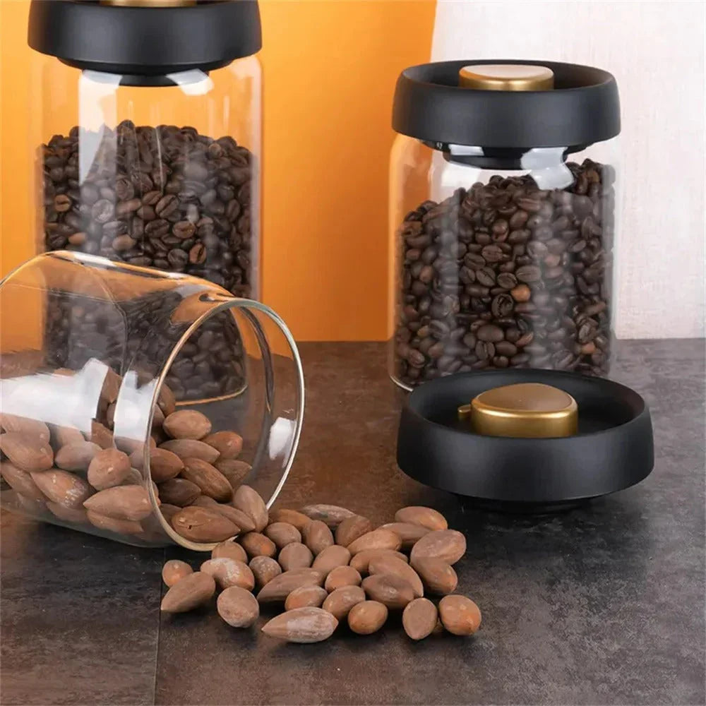 Kaffeebohnen-Vorratsbehälter aus Glas mit Aromaschutzdeckel für langanhaltende Frische