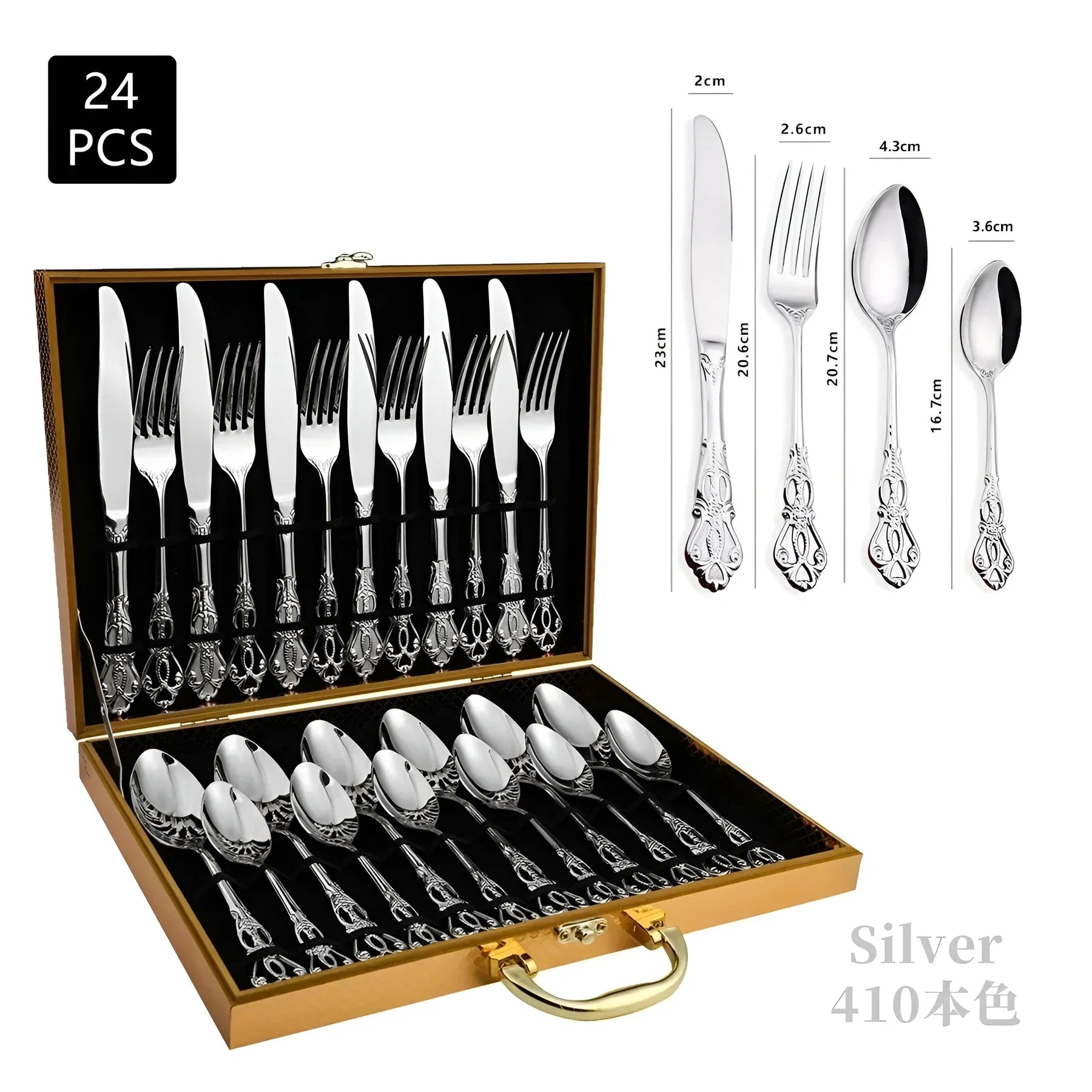 Luxuriöses 24-teiliges Gold-Besteckset mit Eleganter Verzierung