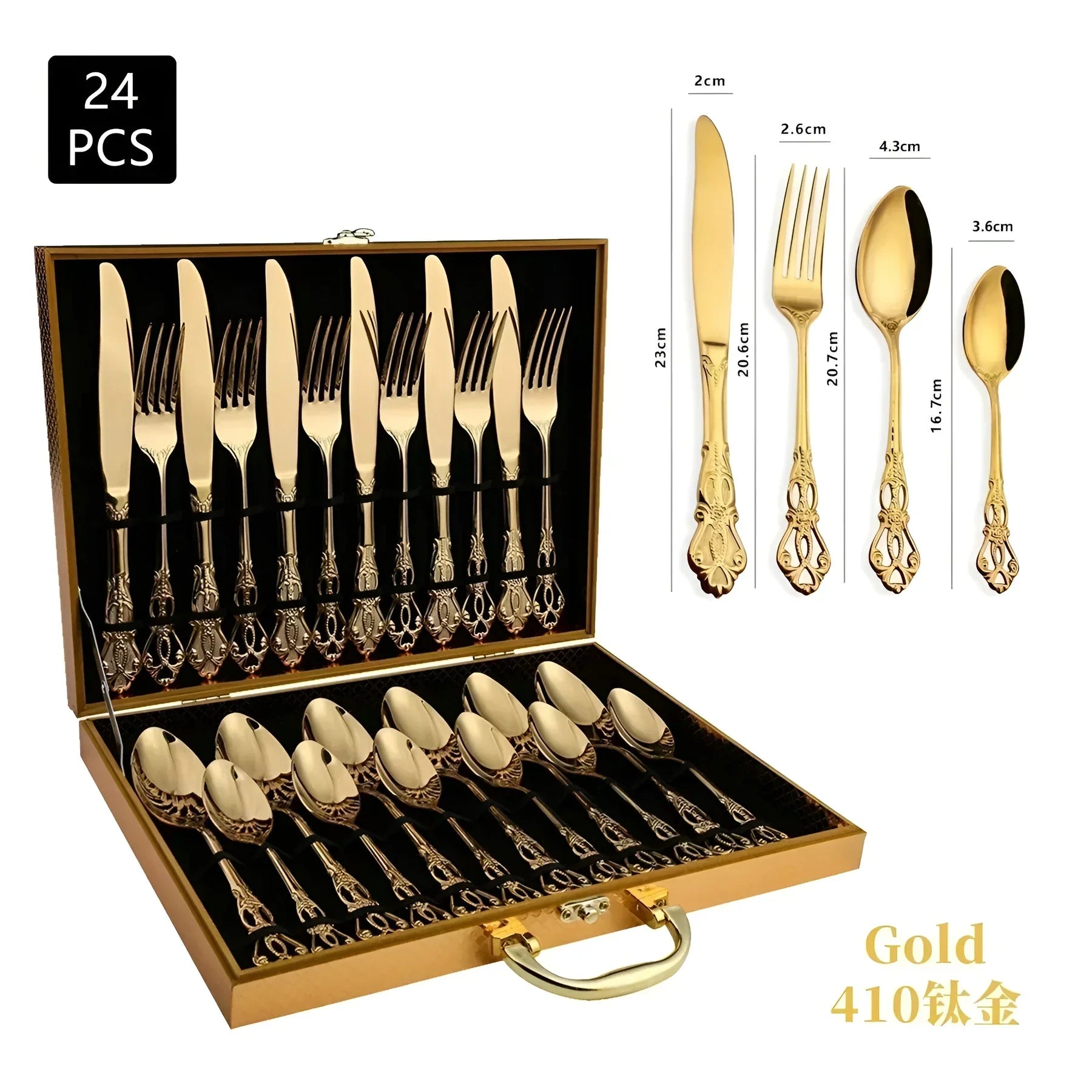 Luxuriöses 24-teiliges Gold-Besteckset mit Eleganter Verzierung