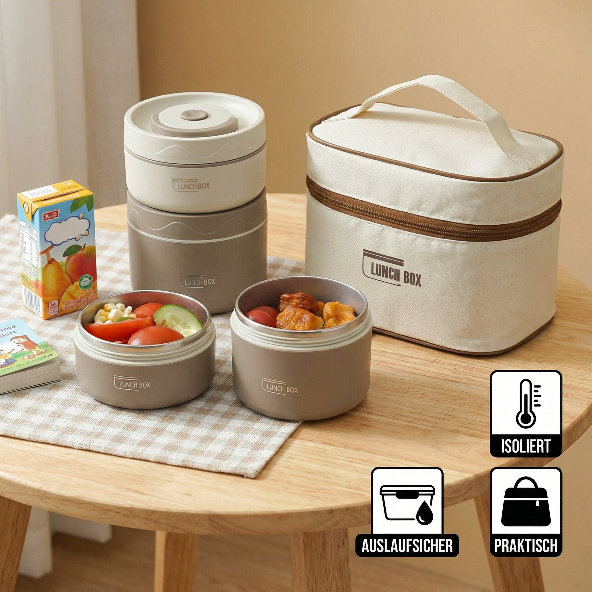 3-teiliges Lunchbox Set – Isoliert, Auslaufsicher und praktisch für unterwegs